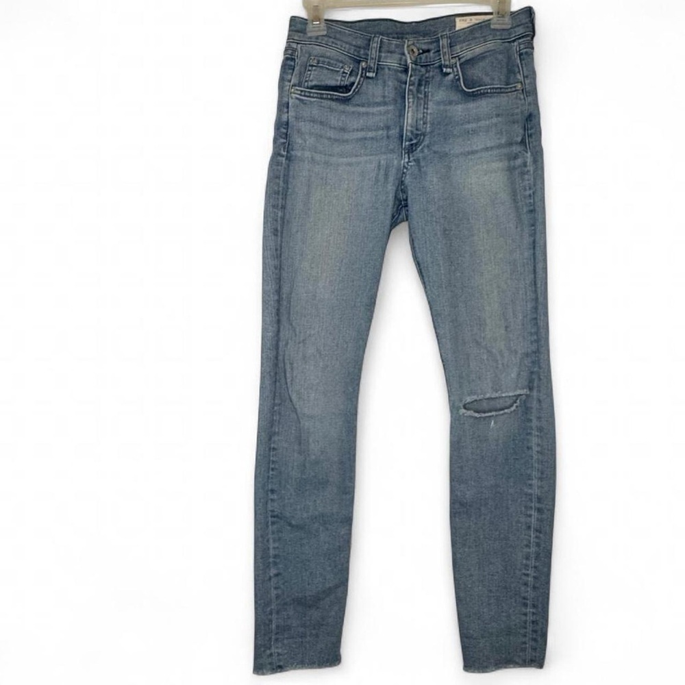rag & bone Denim Ankle Skinny Jeans Distressed Frayed Hem Size 27 Ripped